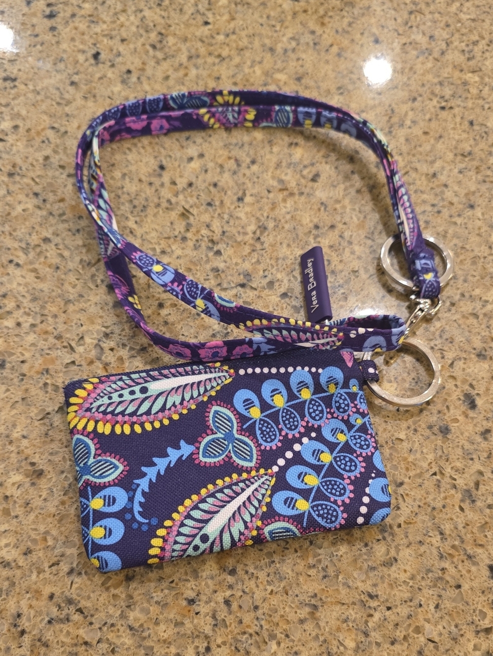 Vera Bradley Purple Paisley Lanyard with Card Holder and Key Ring